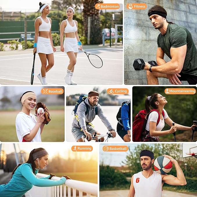 Headbands for Women Non Slip - 7PCS Fashion Sports Hair Bands for Women's Hair, Soft Cotton Cloth Stretchy Headbands for Women for Workout Yoga Running