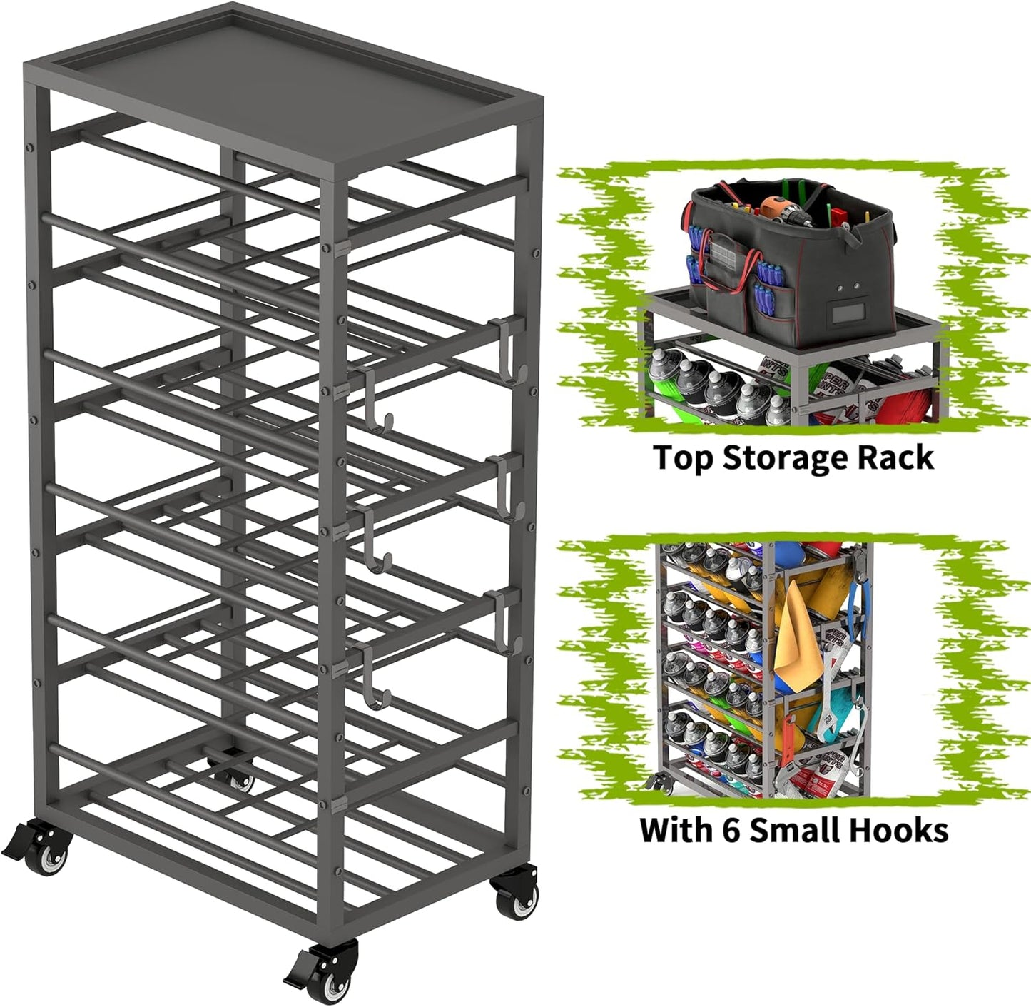 yeshine 50 Can Spray Paint Storage Rack, Metal Aerosol Storage Cart, Rolling Spray Bottle or Lube Holder, Aerosol Can Holder Rack, Paint Bottle Organizer for Garage And Craft Workroom