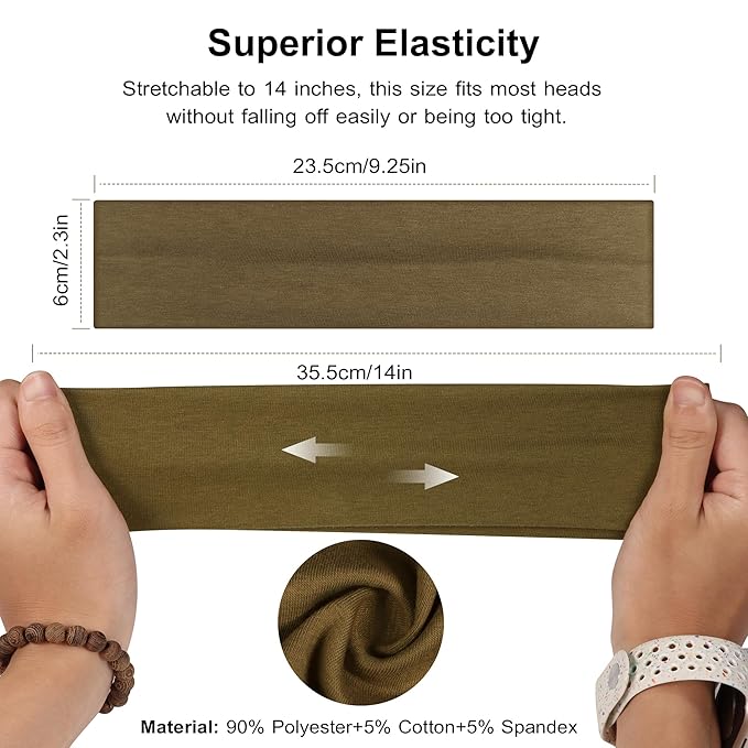 Headbands for Women Non Slip - Stylish Sports Hair Bands for Women's Hair - Soft Cotton Cloth Stretchy Headbands for Women for Yoga, Outdoor Exercise Running