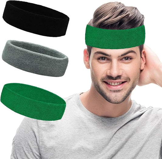 Sweatbands Sports Headbands for Men & Women - 3 Pack Moisture Wicking Cotton Headband for Tennis, Basketball, Running, Gym - Sweat Band