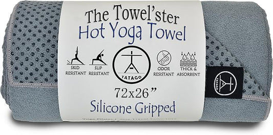 Tatago Hot Yoga Mat Towel Non Slip for Hot Yoga (72 inch) Our Hot Yoga Towel Non Slip Silicone Dabs & Absorbent Microfiber Blend Gives You More Grip As You Drip (Nube Gris-72, Standard - 72")