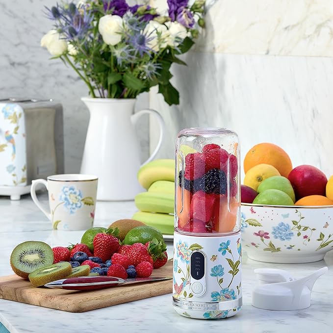 Laura Ashley Portable Blender for Smoothies by VQ - Compact, Powerful & Easy to use USB Rechargeable Mini Blender for Shakes and Smoothies with 450 mL Bottle - Smoothie Blender for Kitchen/Gym/Travel