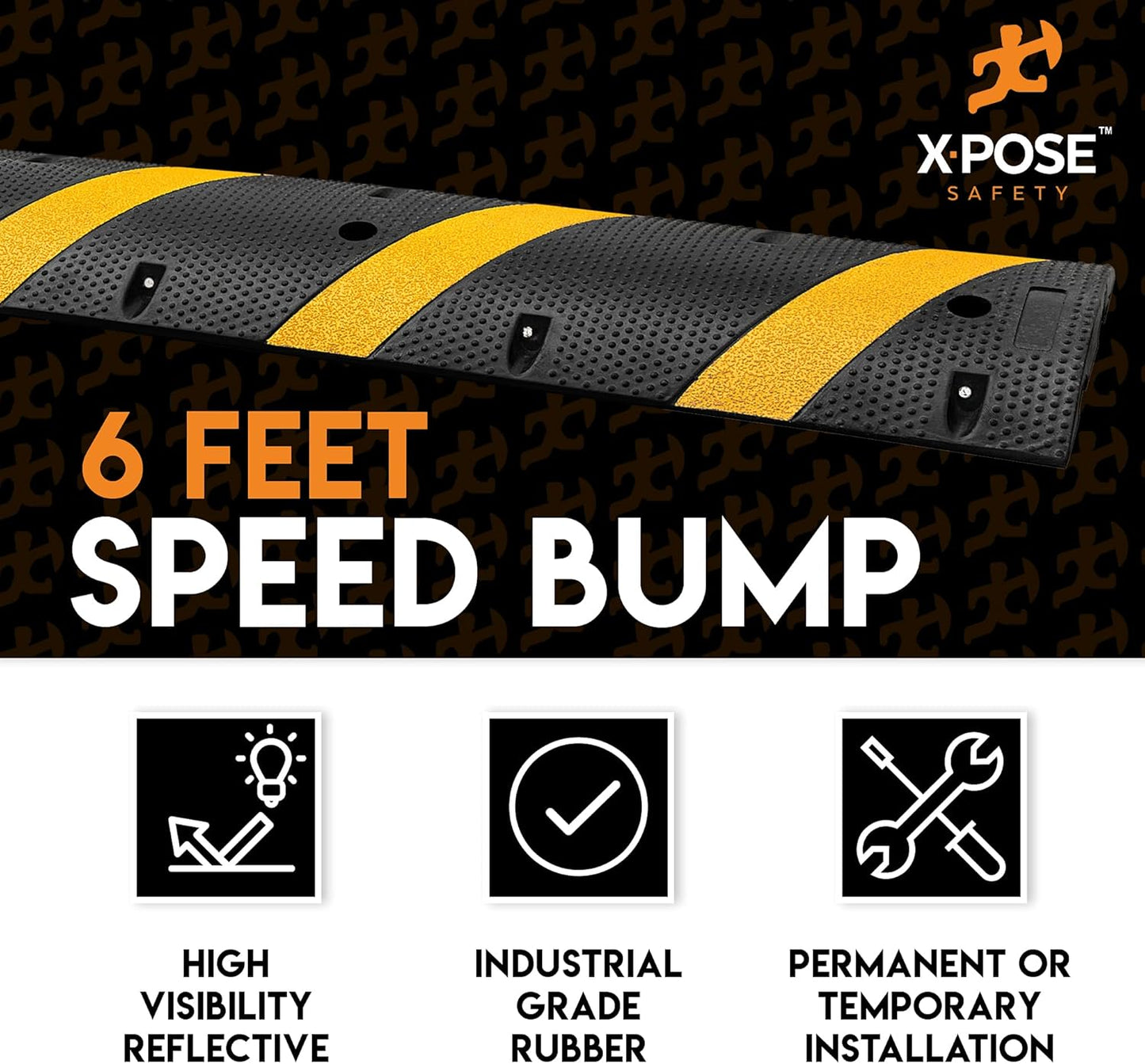 Speed Bump Strip - 6 Ft Rubber Speed Humps with Modular Interlocking Design - Stop and Slow Cars - for Outdoor, Road, Ramp Ends, Driveway Curb Ramps by Xpose Safety