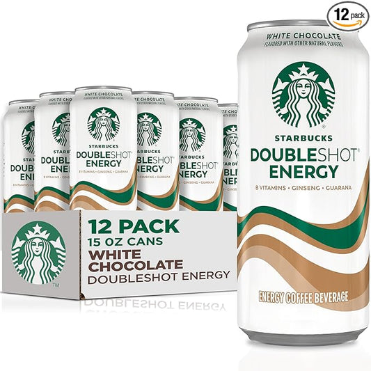 Starbucks Doubleshot Energy Drink Coffee Beverage, White Chocolate, Iced Coffee, 15 fl oz Cans (Packaging May Vary) (Pack of 12)