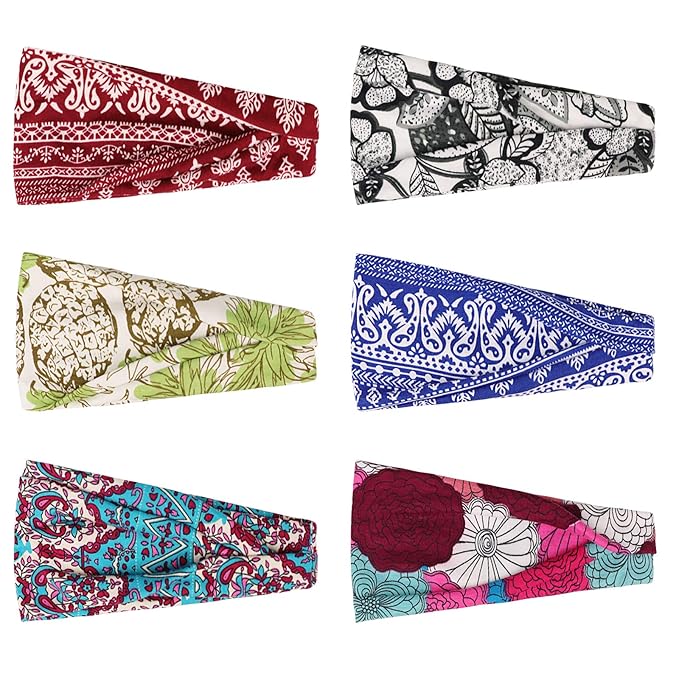 DRESHOW 6 Pack Yoga Sports Headbands for Women Elastic Non-Slip Headbands Running Workout Hair Bands