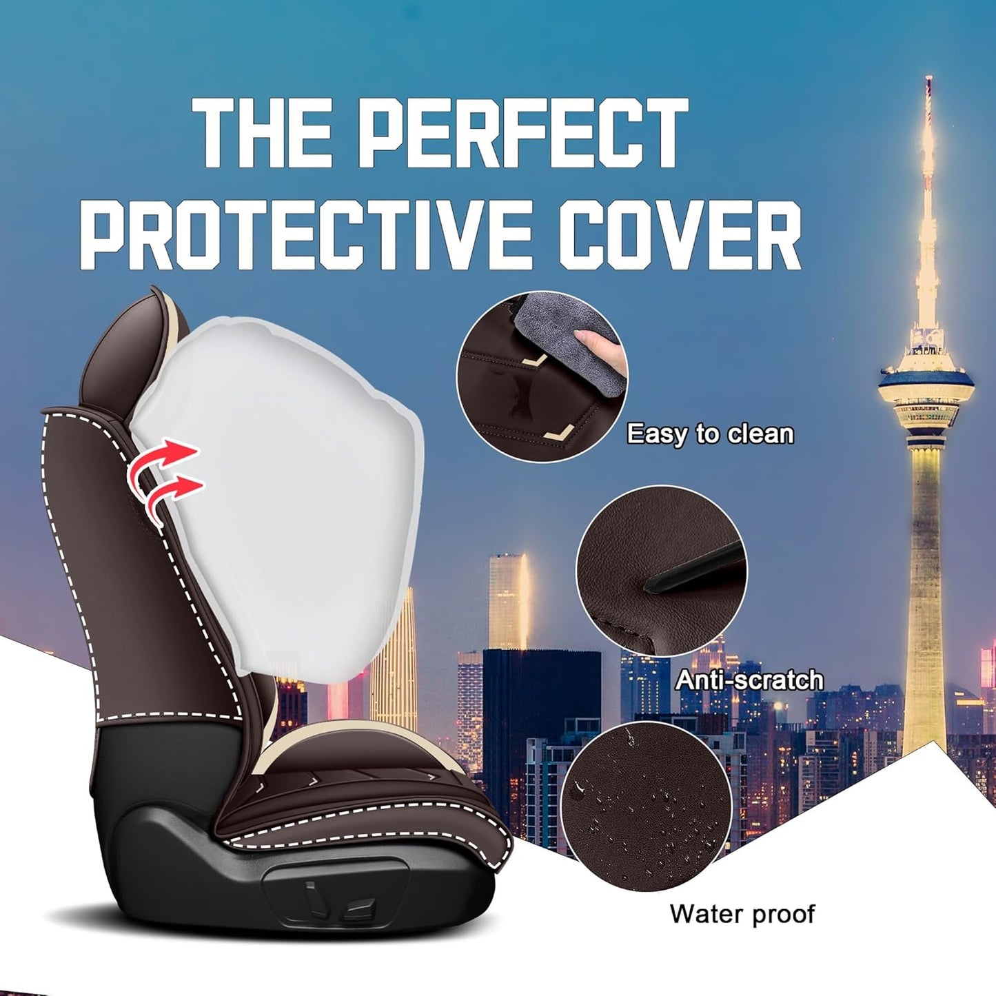 Car Seat Covers for Chrysler Pacifica 2004-2025, Stylish Sport Seat Cover, Premium Nappa Leather Car Seat Cover. Automobile Seat Covers Sets.(Luxury 2 Seats/Coffee Color)