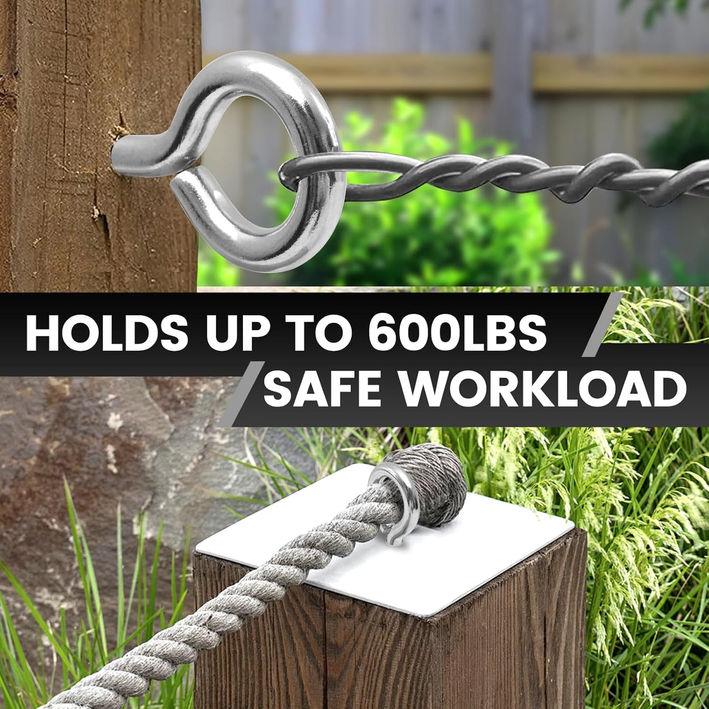 4Pcs Self Tapping Eyelet Screw Eye Bolt，4 Inch Heavy Duty Screw Eyes Hooks ，M8 Wooden Large Screw Eye Hook，Load Capacity 500 Lbs for Hammock ，Yoga，Heavy Indoor Outdoor Uses (4, M8-4 INCH)