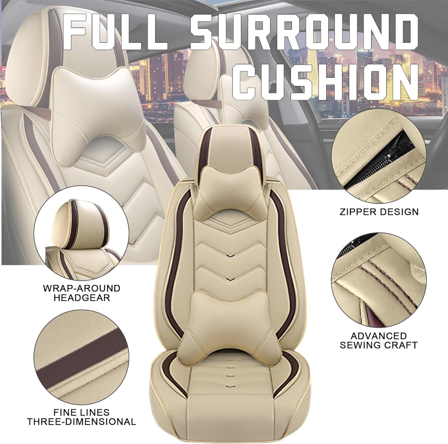 Car Seat Covers for Chrysler Pacifica 2004-2025, Stylish Sport Seat Cover, Premium Nappa Leather Car Seat Cover. Automobile Seat Covers Sets.(Luxury 5 Seats/Beige)