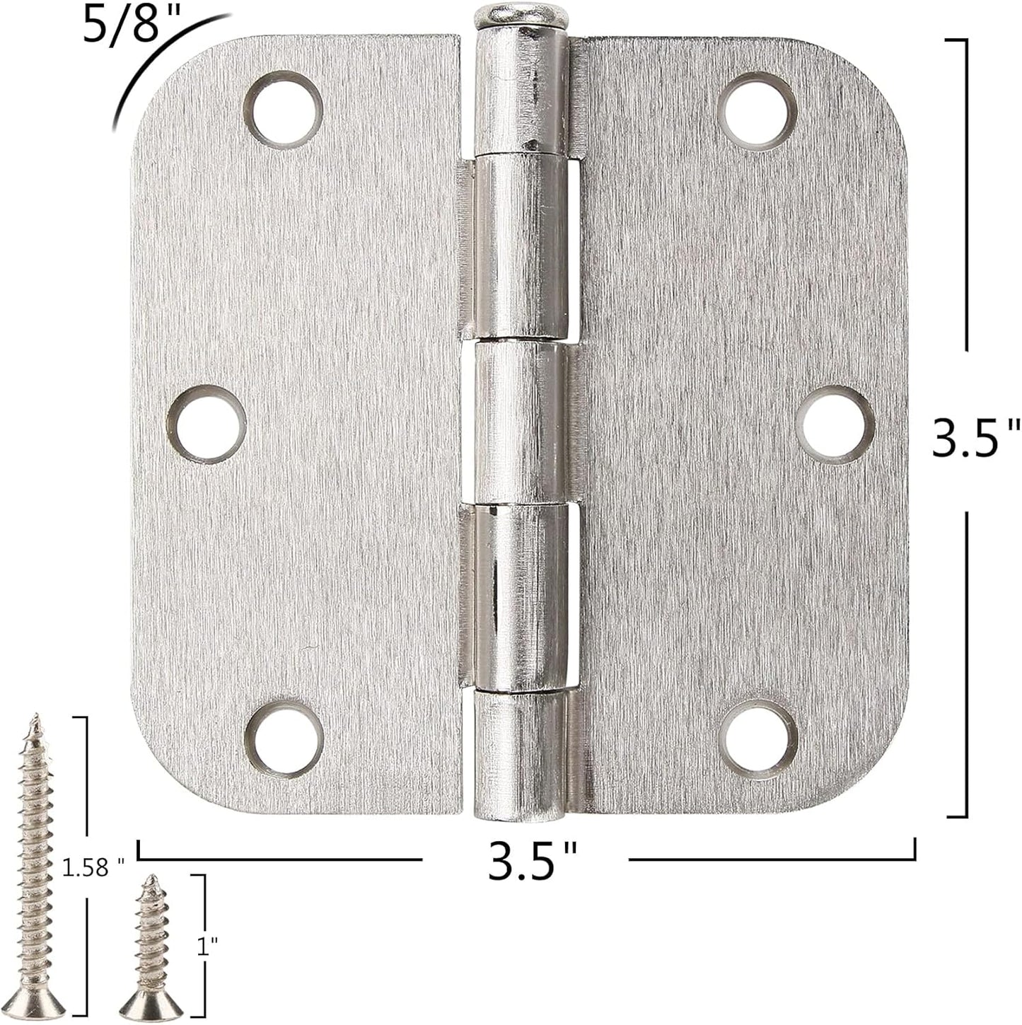30 Pack Rounded Brushed Nickel Door Hinges 3.5 Inch 5/8" Radius 3 1/2" Satin Sliver Hinge No Squeak Flat Bifold for Bedroom Pantry Clean Glass French Interior Wood Doors,Table,Gate,Hardware