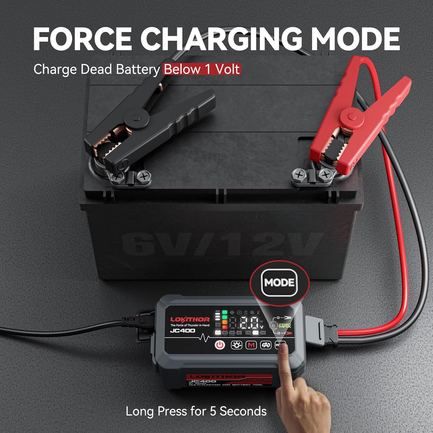 JC400 9-in-1 Battery Charger and Jump Starter, 2500A 12V Portable Jump Box for Car Upto 8.5L Gas/6.5L Diesel, 750mA/1A/2A, 6V/12V Automotive Battery Maintainer, Trickle Charger and Desulfator