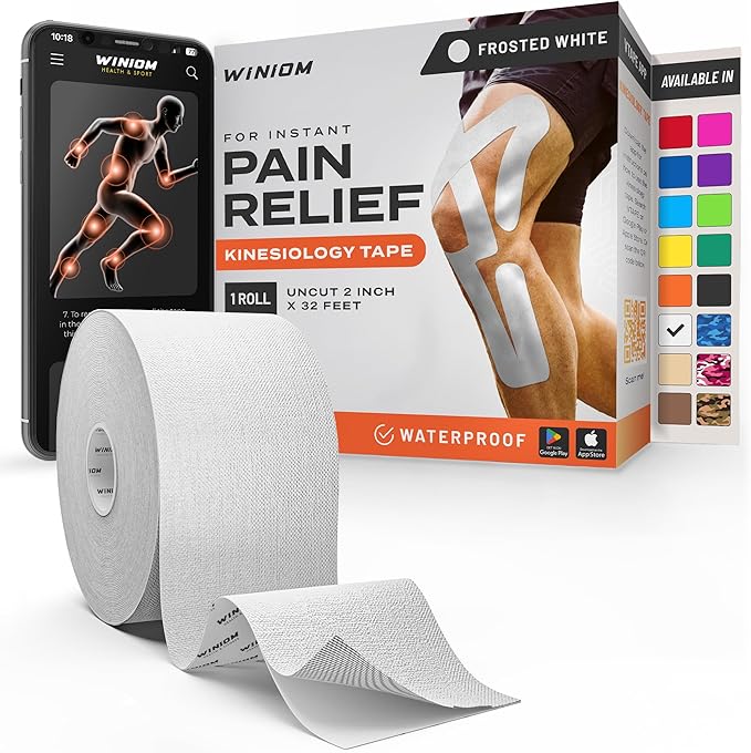 Kinesiology Tape-Incredible Support for Athletic Sports and Recovery + Free Taping Guide-Uncut 2 inch 32 feet Roll (Frosted White + Free Taping Guide, Pack of 1)