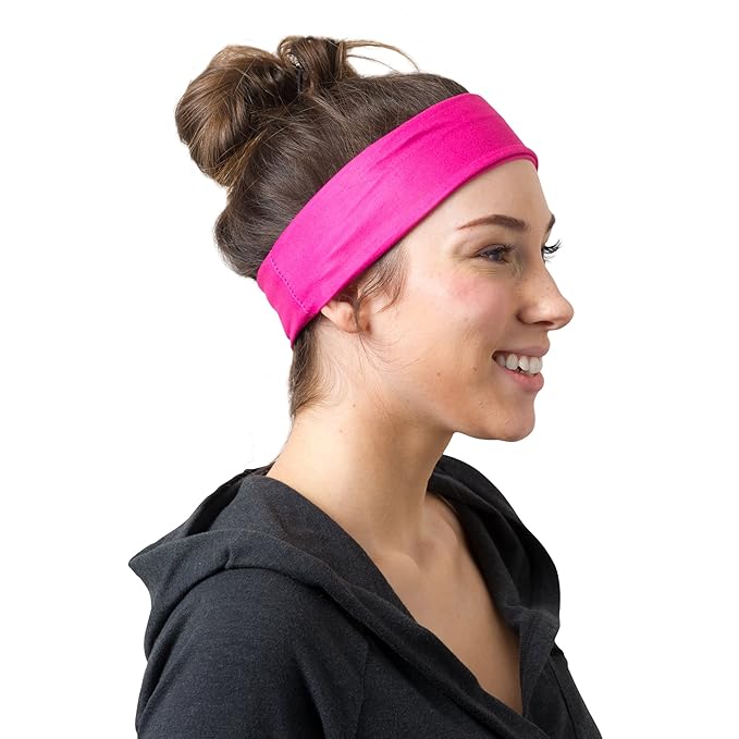 RiptGear Stretch Sport Headband for Women (Solid Pink) — Made of Non-Slip Sweat Wicking Fabric — Great for Yoga, Running or The Gym — Soft Headband That Fits Most Head Sizes — (1-Pack)