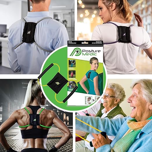 PRIMEKINETIX PostureMedic Dynamic Posture Brace for Neck and Back Support -For Enhanced Shoulder Alignment, Posture Improvement & Stretching-L(Yellow)