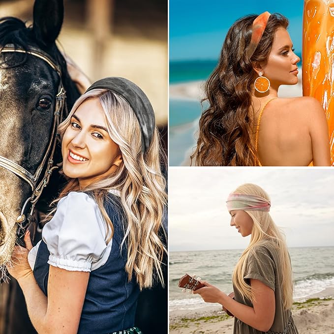 DRESHOW 6 Pack Yoga Sports Headbands for Women Elastic Non-Slip Printed Headbands Running Workout Hair Bands