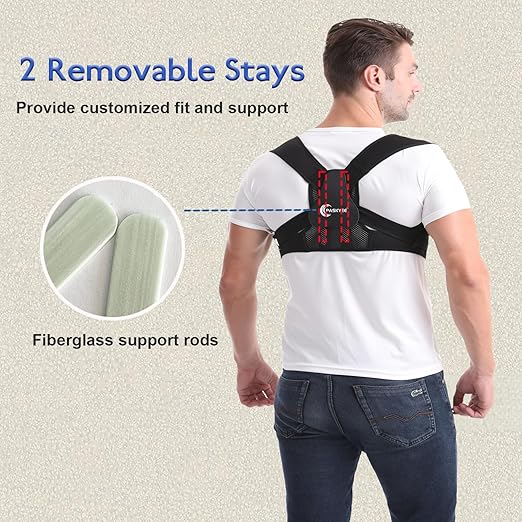 Paskyee Posture Corrector for Women and Men, Adjustable Back Brace for Neck, Shoulder, and Upper Back Pain Relief, Back Straightener for Clavicle Support Black S/M
