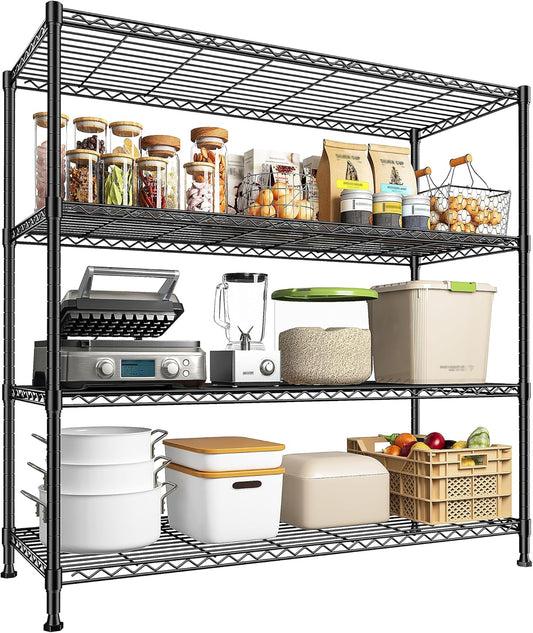 45 "W Metal Shelving Unit 4 Tier Storage Shelves Adjustable Wire Shelving Metal Shelf Pantry Shelves Wire Rack Commercial Shelving for Kitchen Pantry Utility Room Garage 45 "W x 59.4 "Hx 13.5" D Black