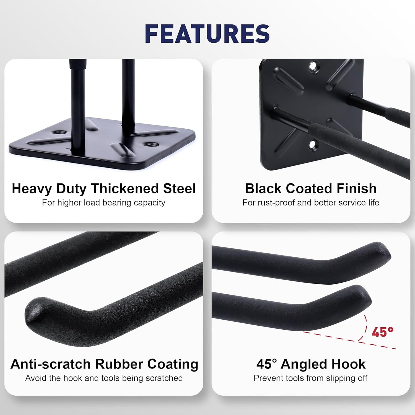 SMART JERRY - Garage Hooks Heavy Duty Tool Organizer │Wall Mount Hooks for Car Tires, Ladders, Chairs, Strollers & Power Tools │Garage Organization Hooks │4 Pack