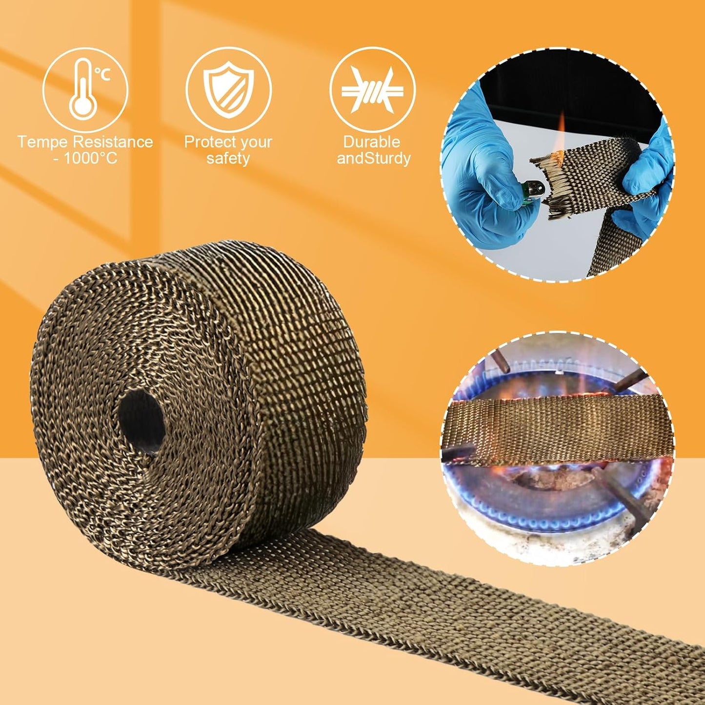 Exhaust Heat Wrap, Tooomplus 2'' x 16' Fiberglass Heat Shield Tape, Heat Wrap for Exhaust Pipes with 10pcs Stainless Steel Ties for Motorcycle Car Truck