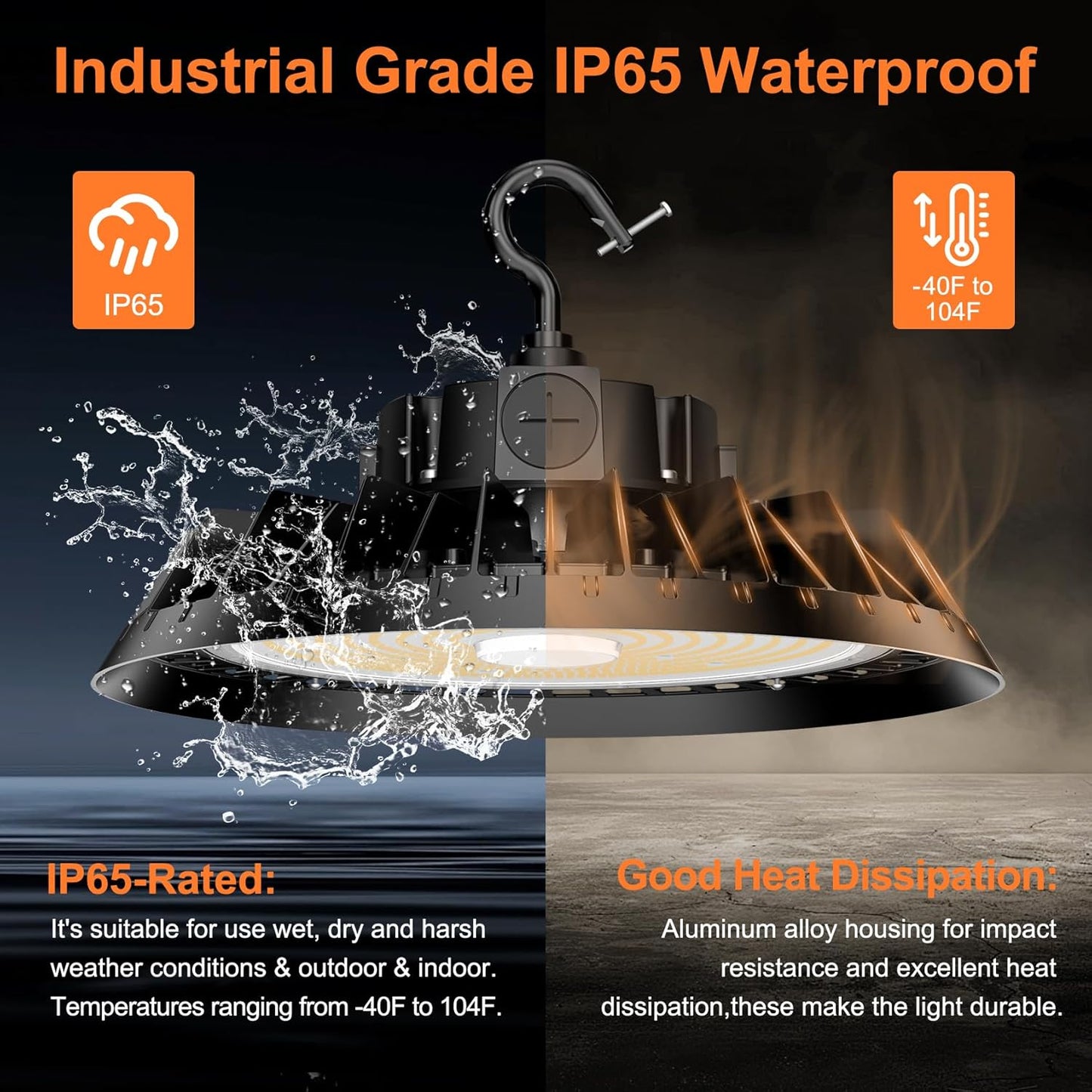 6Pack LED High Bay Lights, 200W UFO High Bay LED Shop Lights, 30000LM Adjustable CCT(5700K 5000K 4500K) & Power(200W 150W 100W), 0-10V Dimmable, 5' Cable Plug, IP65 Waterproof, ETL & DLC Listed