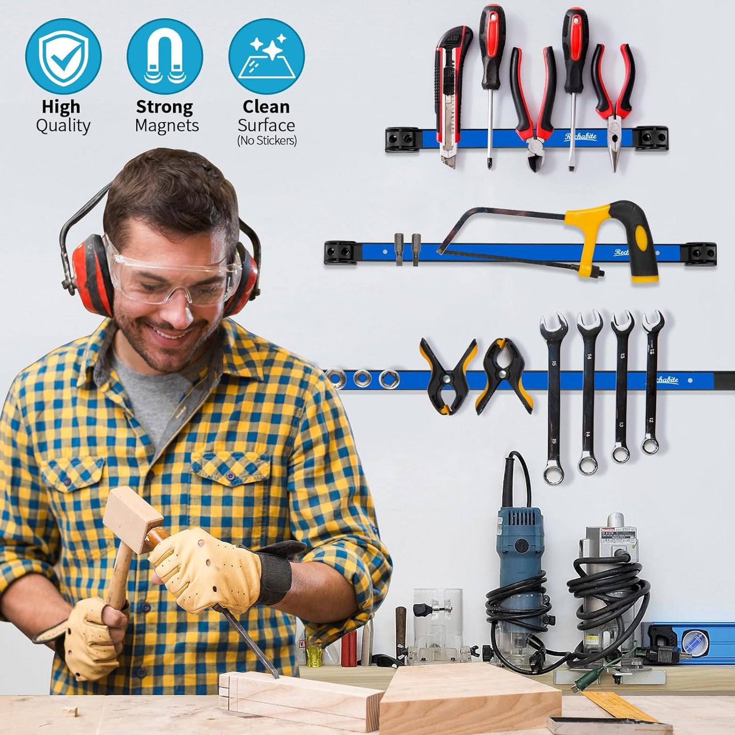 12" 18" 24" Magnetic Tool Holder Strip, Blue Magnet Bar, Metal Tool Organizer Rack for Garage Organization, Easy To Install in Workshop, Mounting Screws Included