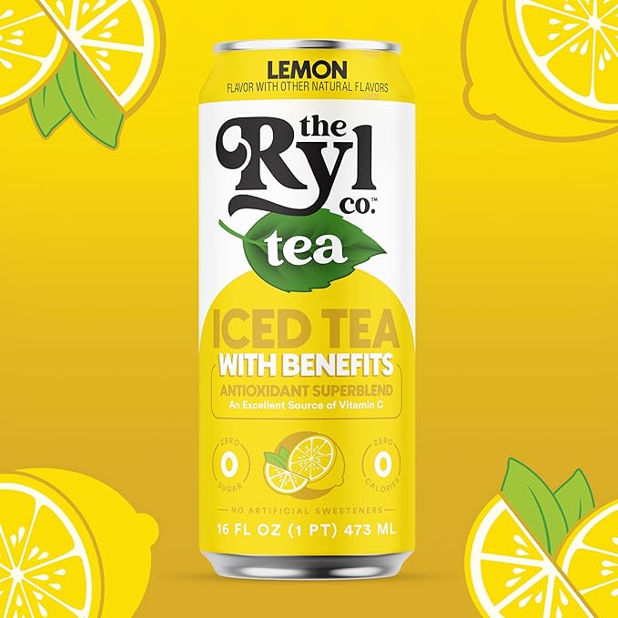 Ryl Iced Tea, Lemon, Antioxidant Superblend, Zero Sugar, Low Carb, Zero Calorie Iced Tea, 16.0 Fl Oz (12-Pack)