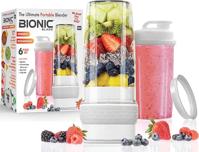 Bionic Blade Personal Blender 26.5 oz, with Extra Shaker and Lid, Cordless, Air Tight, Rechargeable 18,000 RPM Portable Blender for Shakes, Smoothies, Juice and Sauces 8.6”