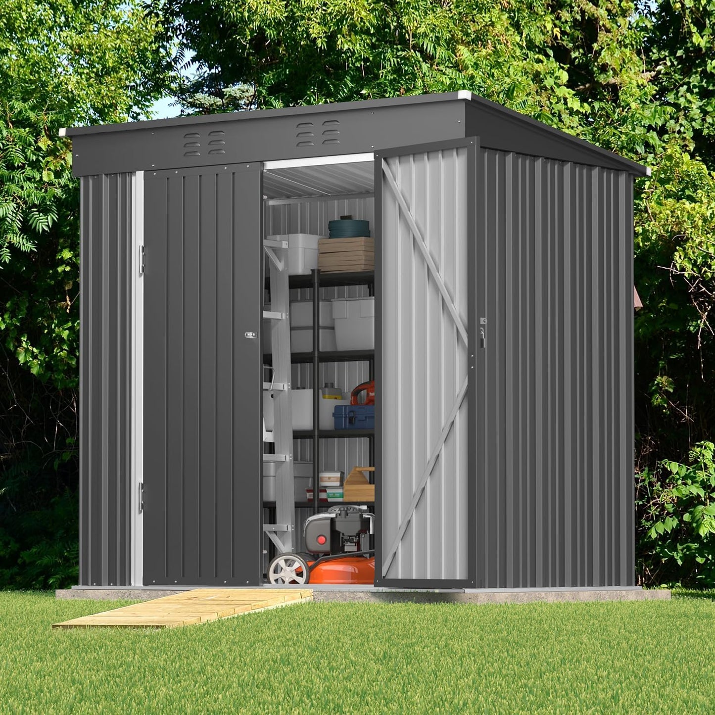 Gizoon 6' x 4' Outdoor Storage Shed with Double Lockable Doors, Anti-Corrosion Metal Garden Shed, Waterproof Shed Outdoor Storage Clearance for Backyard Patio Lawn-Dark Gray