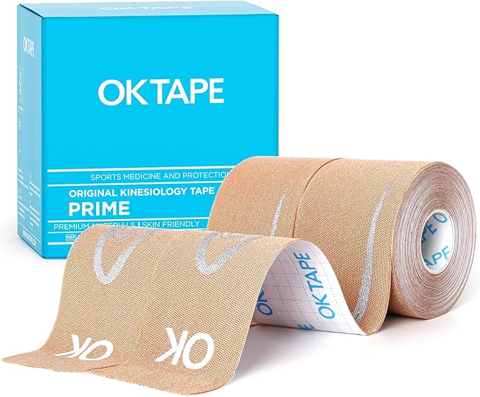 OK TAPE Synthetic Kinesiology Tape Prime, Breathable Sports Athletic Tape for Joint & Muscle Discomfort, Latex Free and Water Resistance, 2 Roll, 2in×16.4ft-Beige