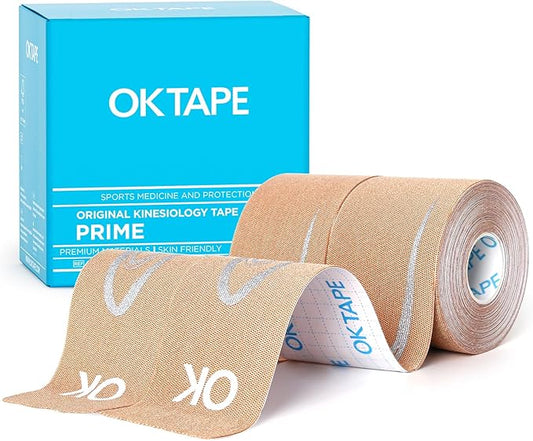 OK TAPE Synthetic Kinesiology Tape Prime, Breathable Sports Athletic Tape for Joint & Muscle Discomfort, Latex Free and Water Resistance, 2 Roll, 2in×16.4ft-Beige