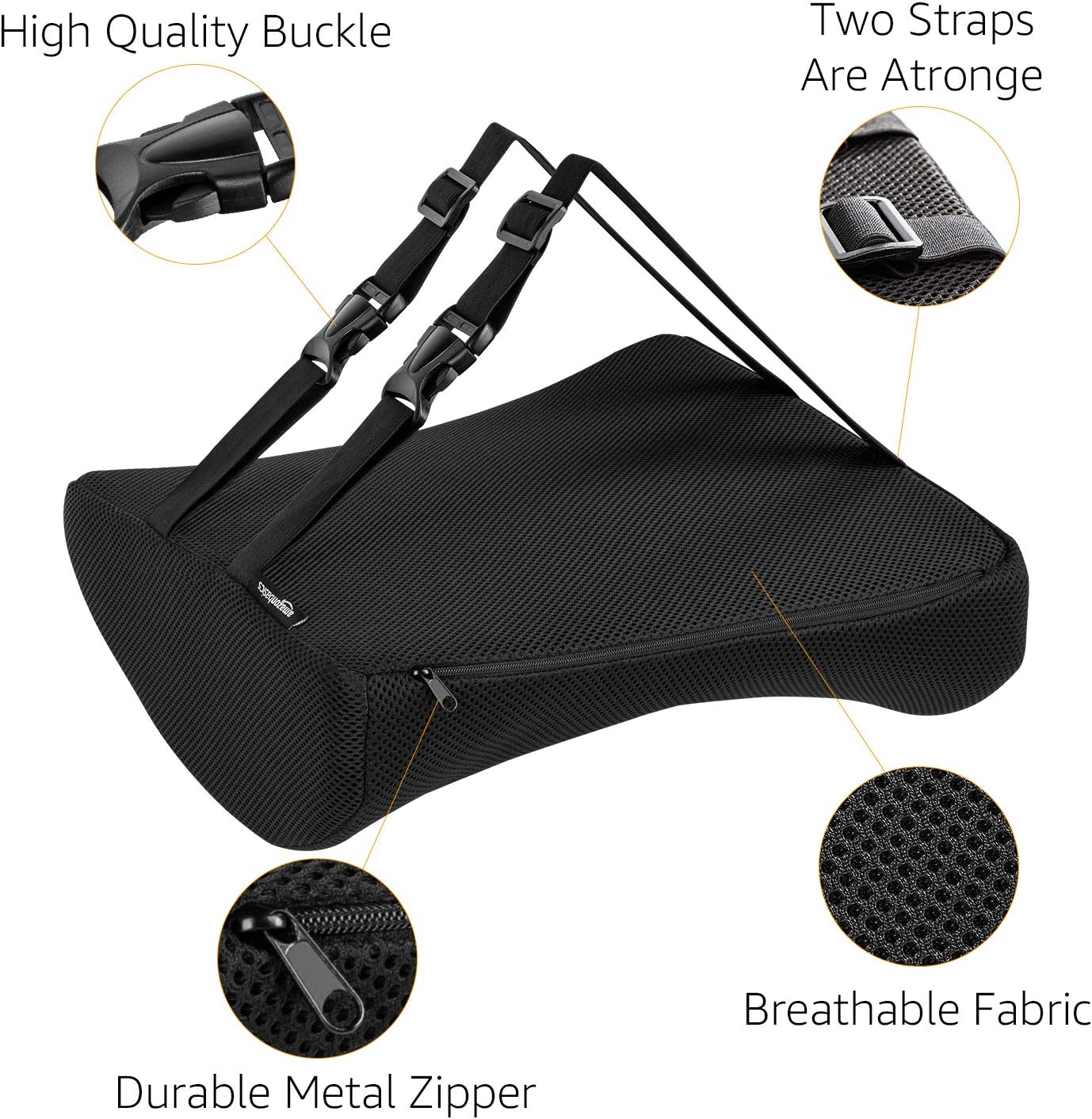 Amazon Basics Comfortable Seat Cushion & Lumbar Support for Office Chairs, Memory Foam, Black