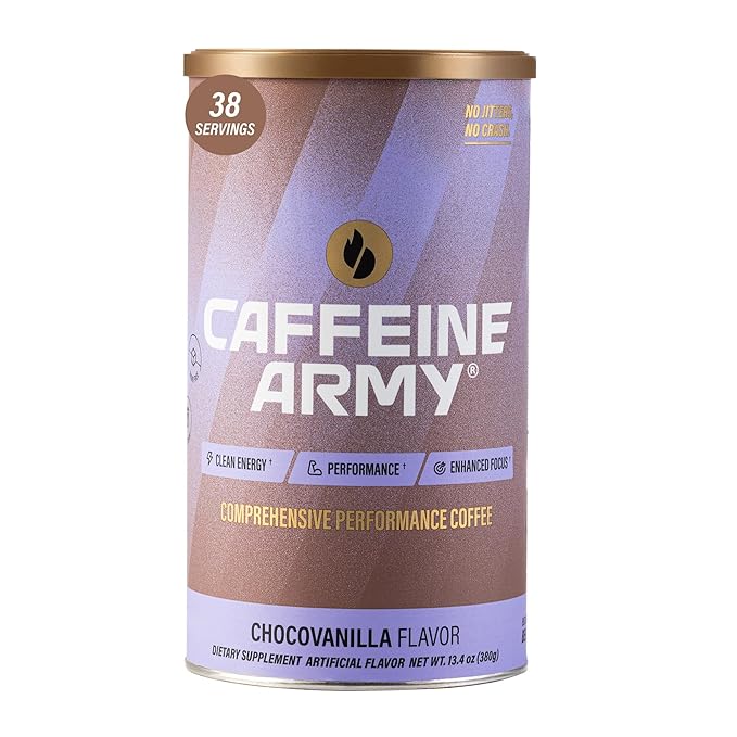 CAFFEINE ARMY ChocoVanilla | Comprehensive Functional Coffee with MCTs, CoQ10, Collagen and Adaptogens: Clean Energy + Supports Daily Attention, No Jitters or Crash (13.4 oz 38 Servings)