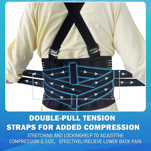 DARLIS Plus Size 5XL/6XL Work Back Brace with Removable Suspender Straps, Posture Corrector Protector for Heavy Lifting Safety, Back Support Belt for Men Women in Construction, Warehouse Job, Moving