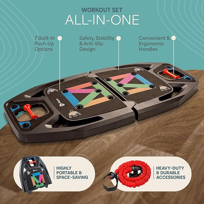 Lifepro Portable Home Gym with Push Up Training Board for Full Body Workouts Push Up Rack Board with 4 Resistance Bands - Home Workout kit Platform for Home Workouts