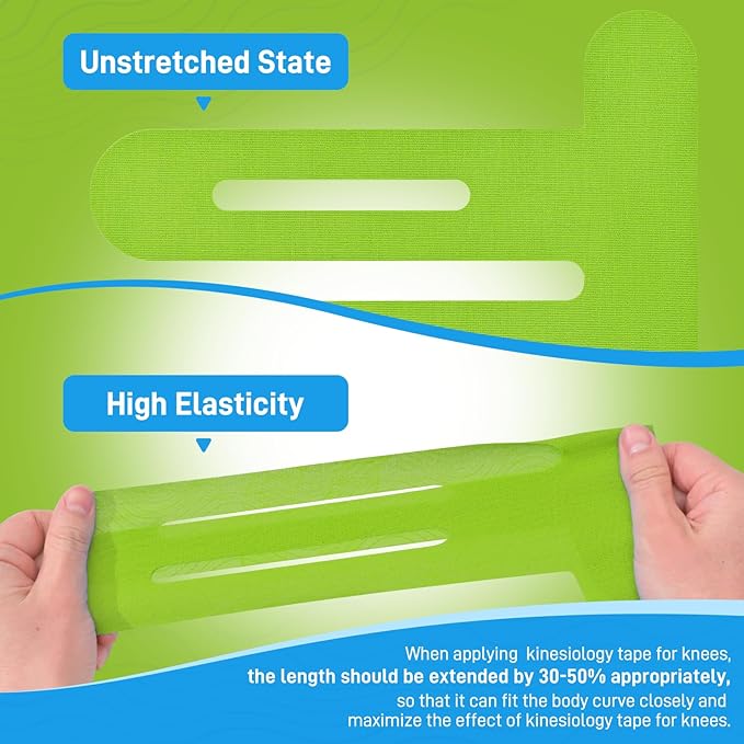 Kinesiology Tape for Knees, 20 Count Knee Tape for Knee Pain Relief Pre Cut, Support Muscles and Joints, Latex Free, Waterproof and Elastic (Green 20pcs)