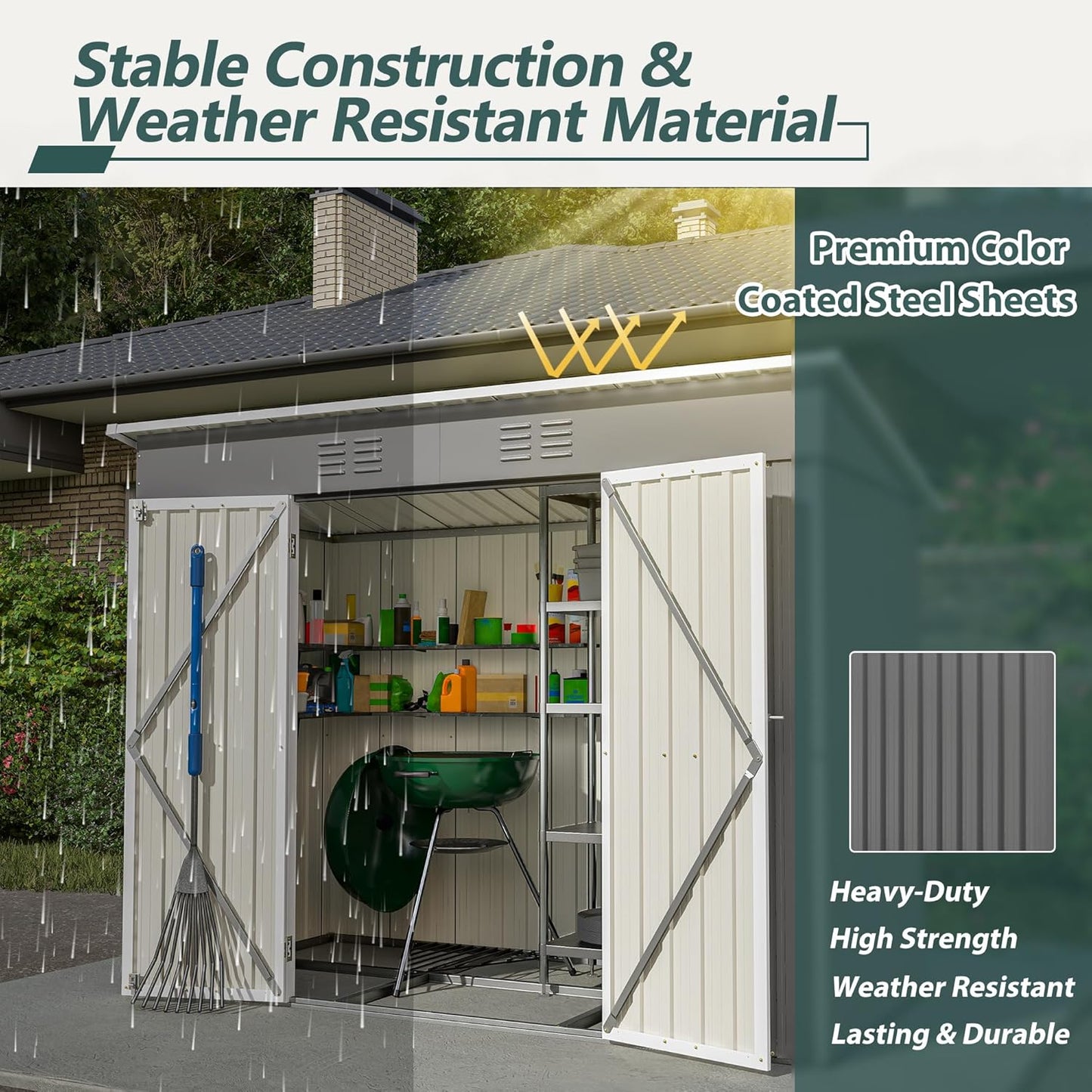 4'x8' Metal Shed Outdoor Storage Shed,Metal Steel Utility Tool Shed Storage House with Double Lockable Doors and Air Vent for Backyard Garden Patio Lawn Gray