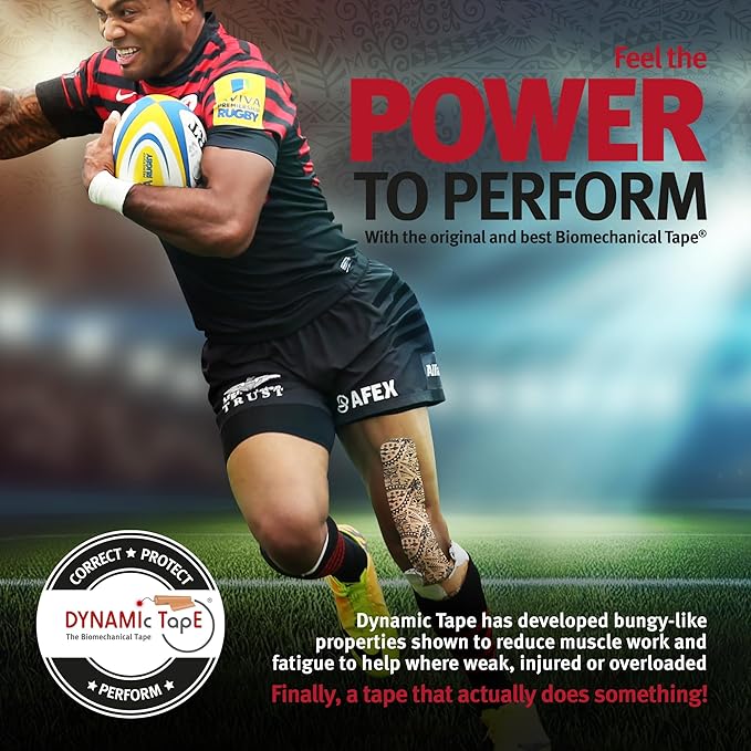 Dynamic Tape | Biomechanical Adhesive Tape | Physio Tape for Knee, Ankle, Shoulder, Leg, Muscle Support | Sports Tape for Football, Rugby, and More - Ideal for Athletes | Black & Beige - 2" Width