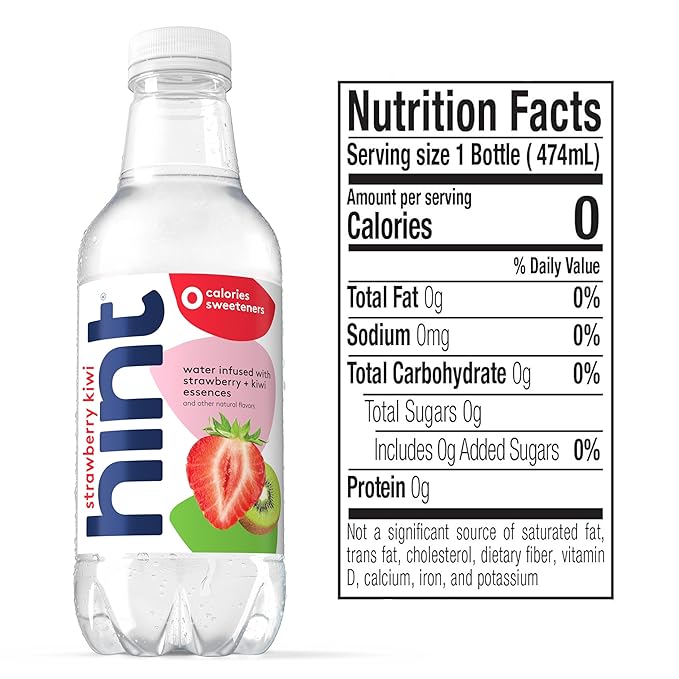 Hint Fruit-Infused Bottled Water, Strawberry Kiwi - Sugar Free Flavored Water with Zero Calories, Naturally Flavored, and No Artificial Sweeteners - 16 Fl Oz (Pack of 12)