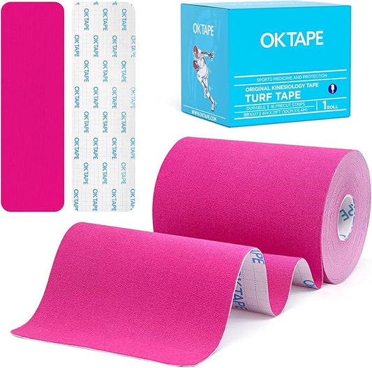 OK TAPE Turf Tape, Precut Extra Wide Turf Tape Footabll Turf Burn, Pink Athletic Tape Waterproof, Durable and Super Sticky Kinesiology Tape, 4in x 21ft (4in x 15.75in/16pcs)