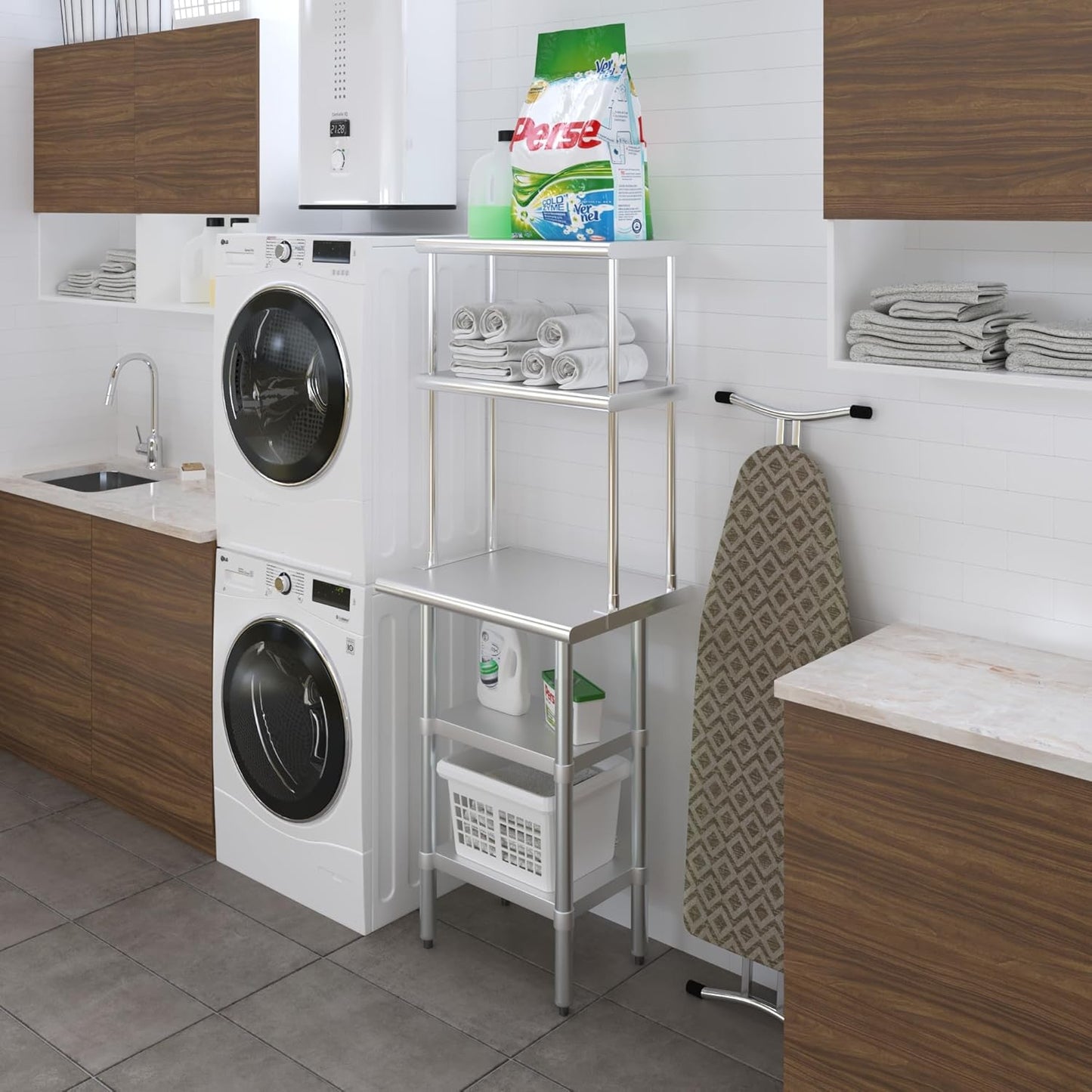 Amgood Stainless Steel Work Table with 2 Shelves | Metal Kitchen Prep Table & Shelving Combo (18" x 24" Table with 2 Shelves + 12" Overshelf)