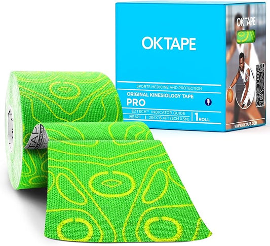 OK TAPE PRO Kinesiology Tape Uncut Roll, Elastic Physical Therapy Athletic Tape for Pain Relief, Muscle Support, Kinetic Tape, Water Resistant, 2in X 16.4ft -Green
