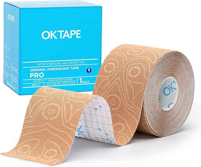 OK TAPE PRO Kinesiology Tape, 2inch x Long Roll 16ft Free Cut Tape, Elastic Athletic Tape Therapeutic Latex Free, Beige+Beige