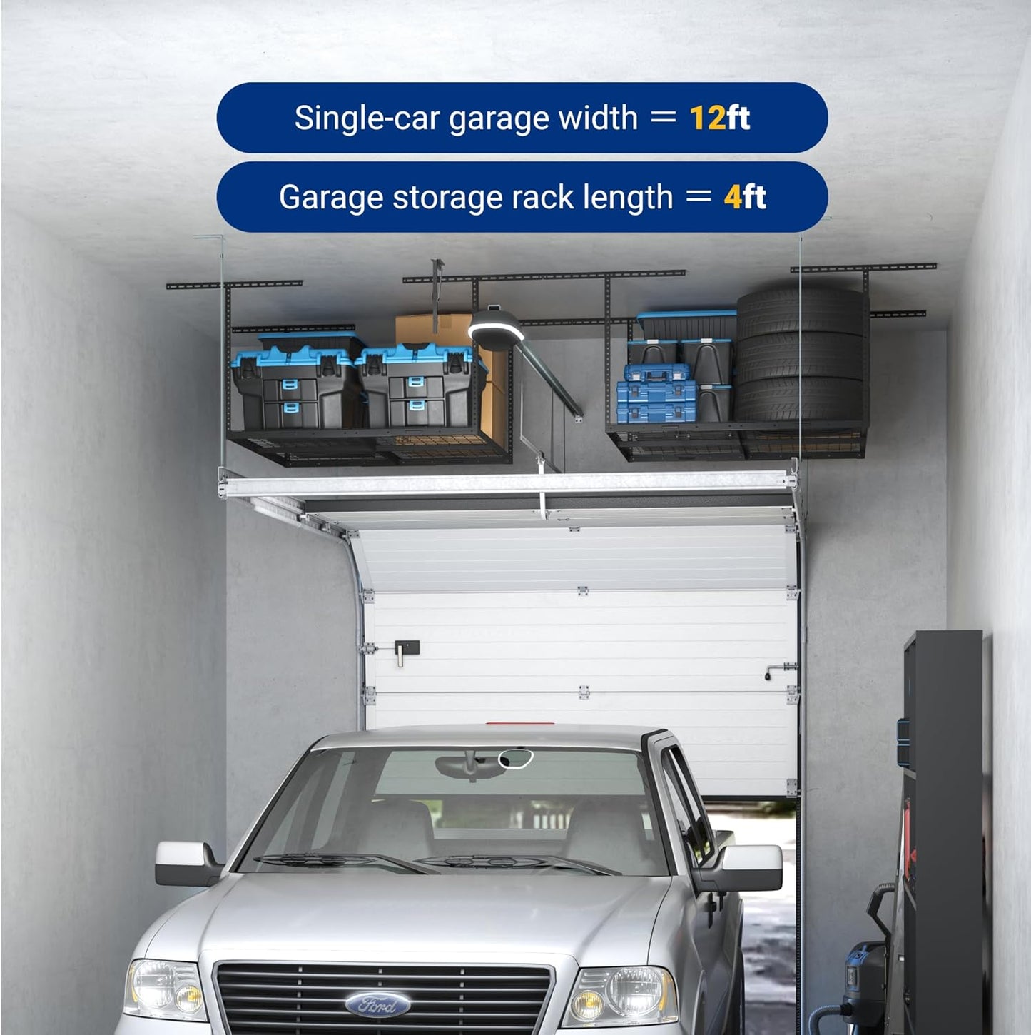 FLEXIMOUNTS 4x4FT Garage Storage Rack Overhead, Adjustable Ceiling Storage Racks, Metal Garage Organization System with 350LBS Weight Capacity(Black)