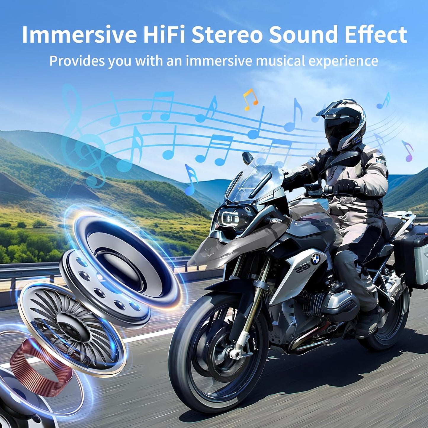 Fodsports Motorcycle Bluetooth Intercom FX4 Pro 1200m Helmet Intercom, 4 Riders Motorcycle Bluetooth Headset, Helmet Communication System FM/Hard &Soft Mic/1Pack