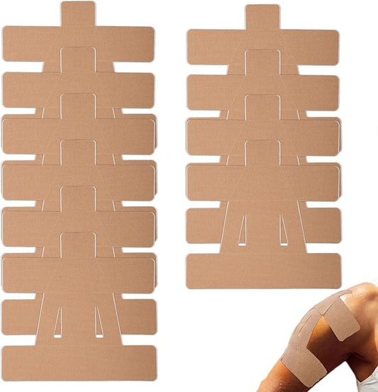 10pcs Precut Tape for Shoulder, Breathable & Latex-Free Athletic Tape for Shoulder Muscle Support & Stability, Elastic Self-Adhesive Sports Patch Strips Fit Men Women Supplies(Beige)
