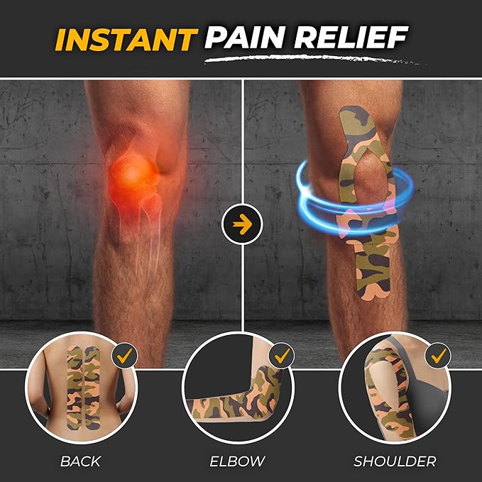 Kinesiology Tape-Incredible Support for Athletic Sports and Recovery + Free Taping Guide - Pre-Cut 2 inch 50 feet (Forest Camo + Free Taping Guide, 1 Pack)