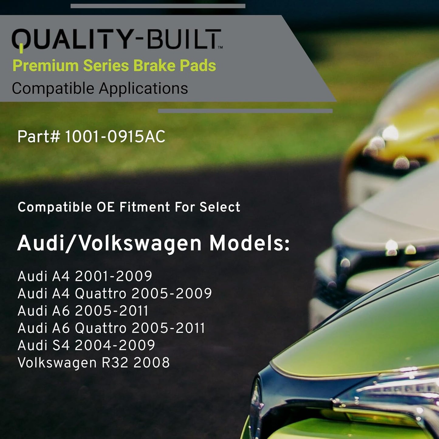 Premium Ceramic Front Brake Pads (1001-0915AC) Compatible with Audi A4 2009-2001, A4 Quattro 2009-2005, A6 2011-2005, A6 Quattro 2011-2005, S4 2009-2004, Volkswagen R32 2008