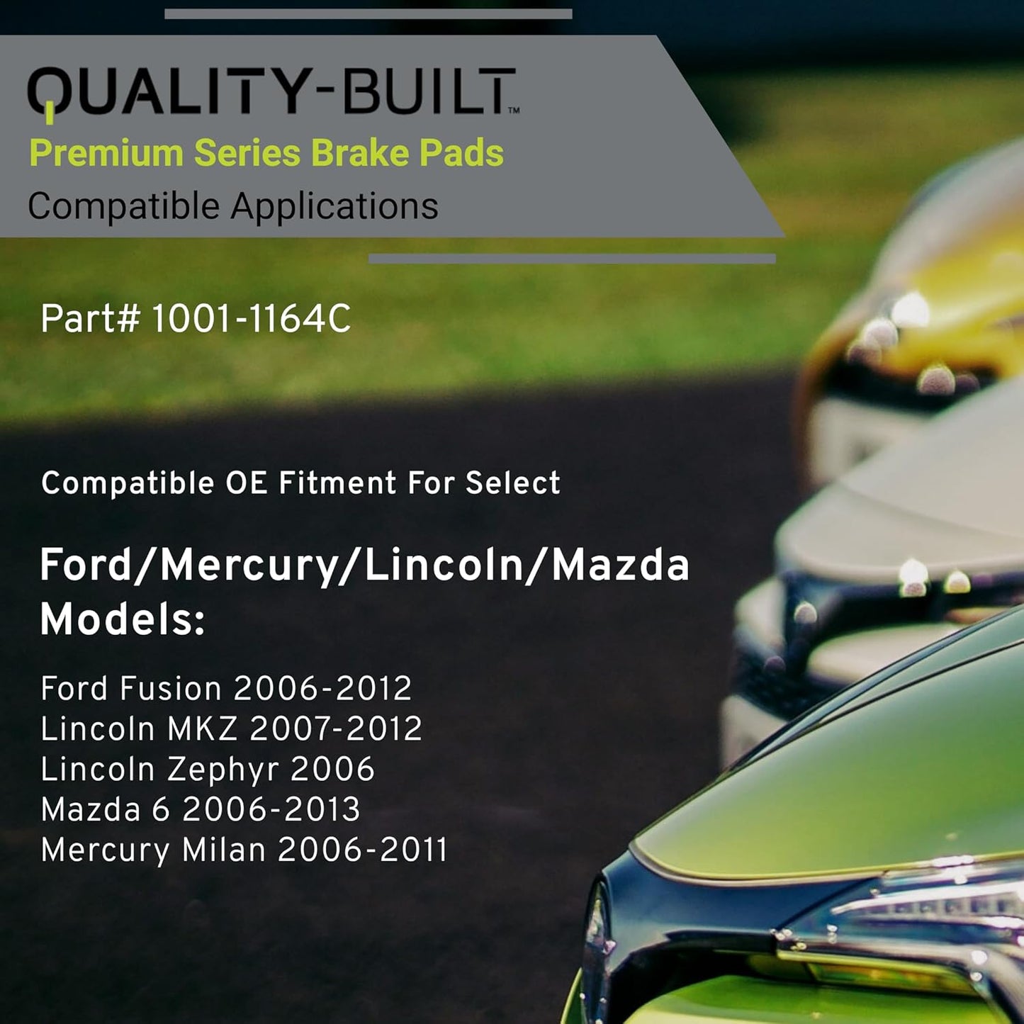 Premium Ceramic Front Brake Pads (1001-1164C) Compatible with Ford Fusion 2006-2012, Lincoln MKZ 2007-2012, Lincoln Zephyr 2006-2006, Mazda 6 2006-2013, Mercury Milan 2006-2011