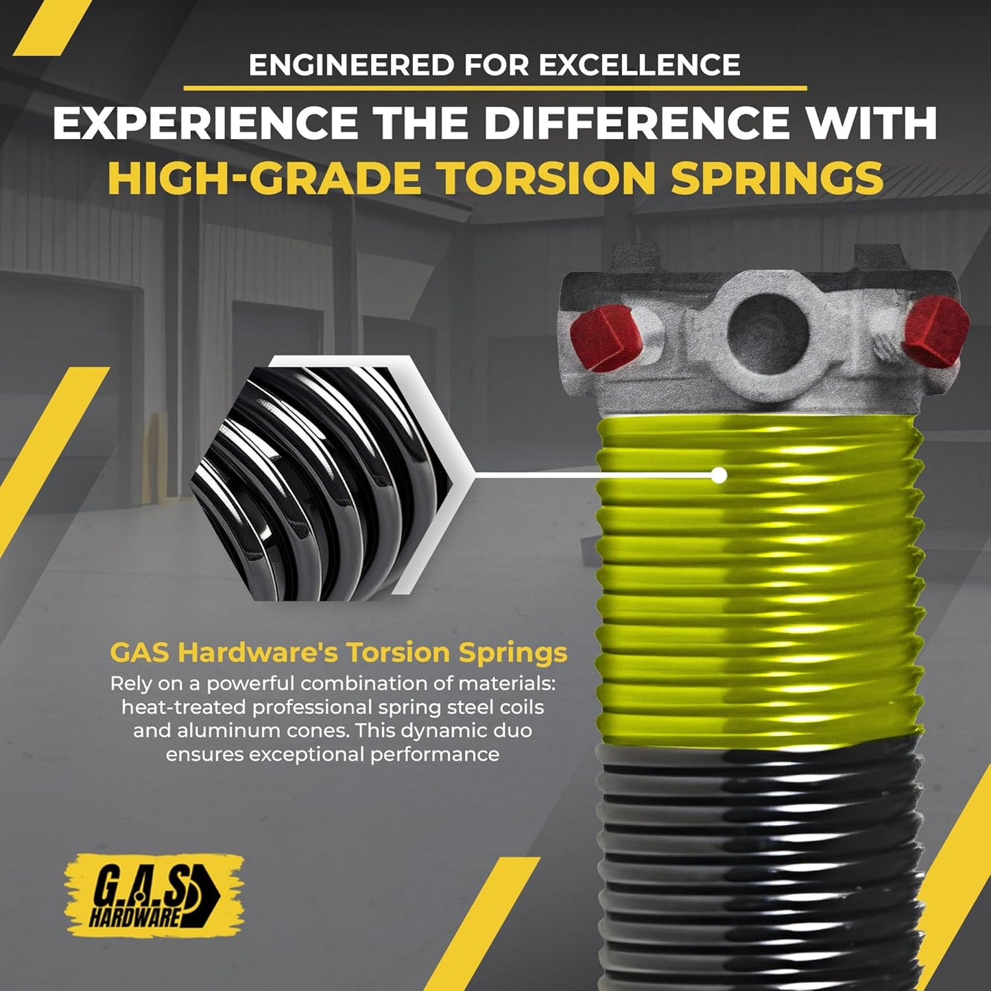 Garage Door Torsion Spring 207x2x20 Torsion Spring for Right Side of Garage Door with 1" Steel Bearing, Gloves, and Winding Bars Precision E-Coating 5-Year Warranty Minimum 30,000 Cycles (Black Cone)