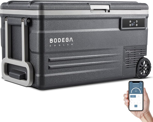 BODEGACOOLER 12 Volt Car Refrigerator,80 Quarts Portable Fridge,75L RV Freezer Single Zone,with APP Control,-4℉-68℉ Car Cooler,12/24V DC & 100-240V AC for Travel, Camping,Outdoor,Truck,SUV