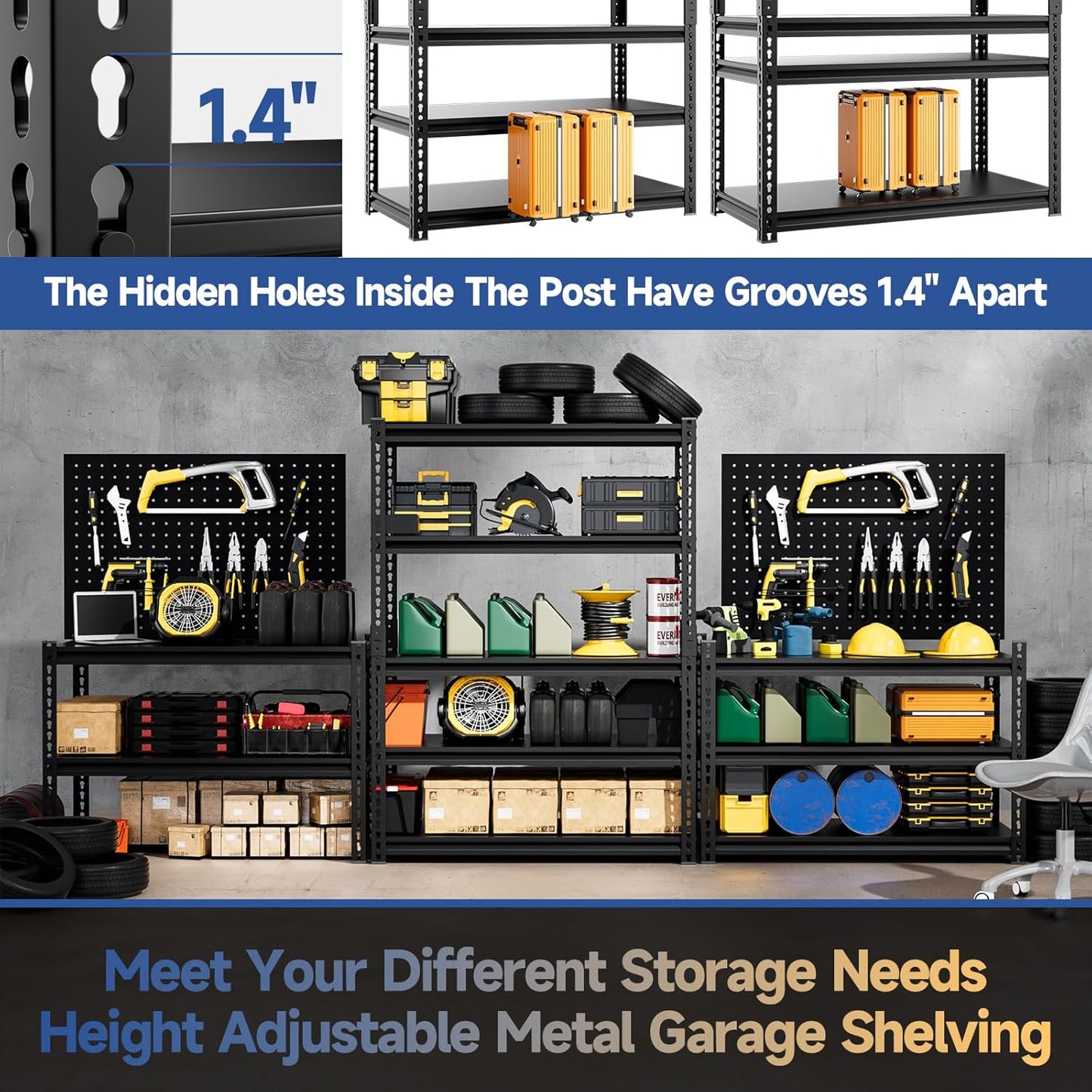 5-Tier 35" W X 18" D X 72" H Garage Shelving 2500LBS Heavy Duty Shelving Adjustable Garage Storage Shelves Metal Shelving Unit Storage Shelf Industrial Basement Storage Racks Utility Shelf